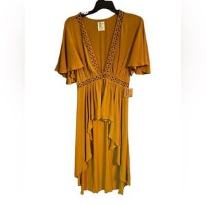 NWT Haute Project Los Angeles Mustard Yellow Boho Gauzy Kimono Cover Up Sz XL